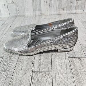 Michael Kors Sequin Dazzle Silver Loafers Shoes Slip On Womens Size 7.5